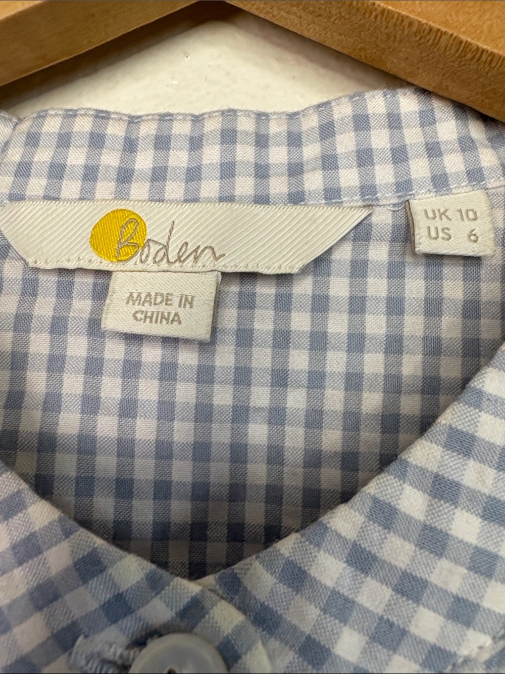 Boden Blue White Gingham Smocked Button Down Blouse Women Size 6 - Picture 2 of 5